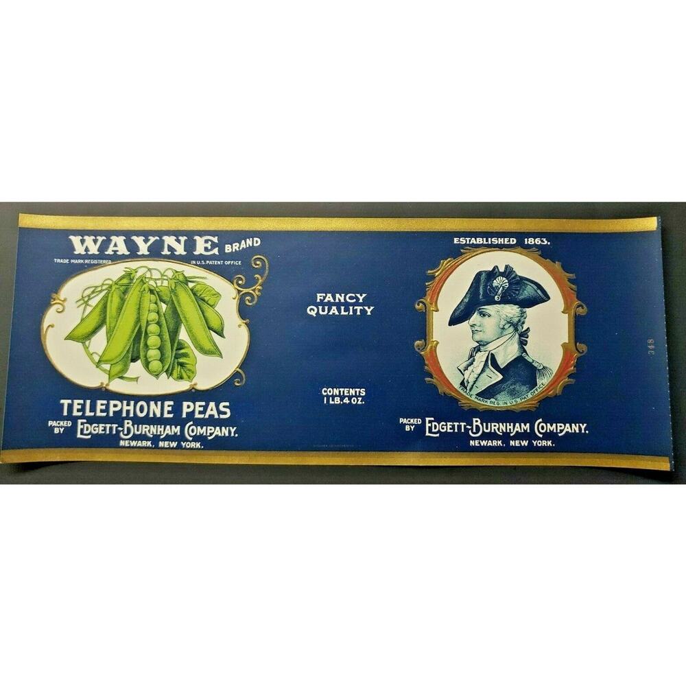 Vintage Wayne Brand Telephone Peas Edgett Burnham Co New York 1940s Can Label Z2